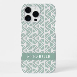 Coque iPhone 16 Pro Max Prénom Bandes Géométriques Vertes Motif Vagues