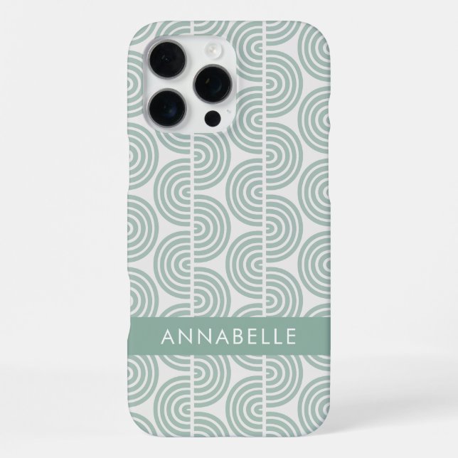 Coque iPhone Prénom Bandes Géométriques Vertes Motif Vagues  (Verso)