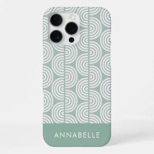 Coque iPhone 16 Pro Max Prénom Vagues Motif de bandes géométriques vertes