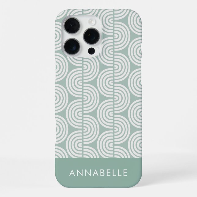 Coque iPhone Prénom Vagues Motif de bandes géométriques vertes (Verso)
