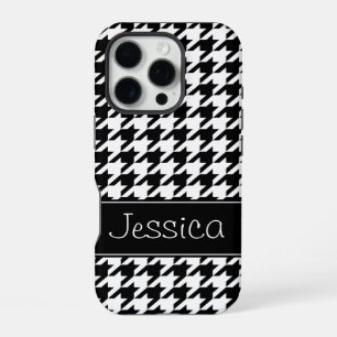 Coque iPhone 16 Pro Préparé Noir et Blanc Houndstooth Personnalisé