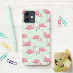 Coque iPhone 12 Preppy Chic Elegant Pink Flamingo Motif