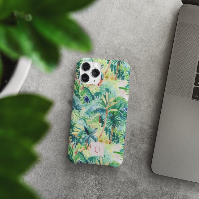 Coque iPhone Pretty Palms Greenery | Monogramme Initiale  (Créateur téléchargé)