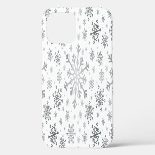 Coque iPhone 12 Pro Pretty Silver Flammes de neige de Noël en hiver bl