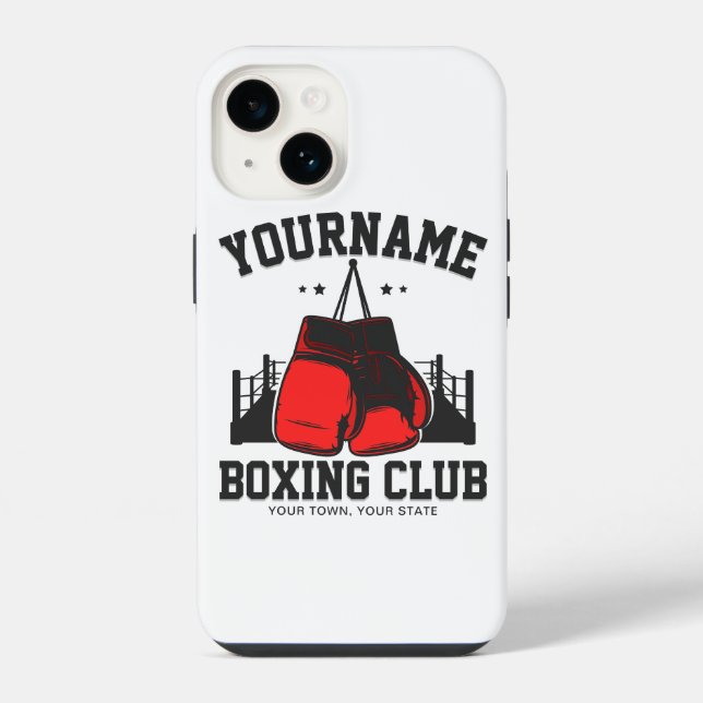 Coque iPhone Pro Boxeur AJOUTER NOM Gants Rouges Anneau de Boxe (Verso)