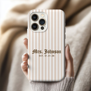 Coque iPhone 15 Pro Max Professeur Élégant Cadeau de Mariage Rayure Beig