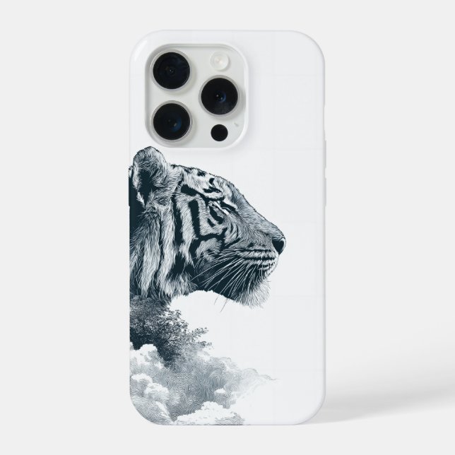 Coque iPhone Profil de Tigre Gravé Forêt Mystique (Verso)