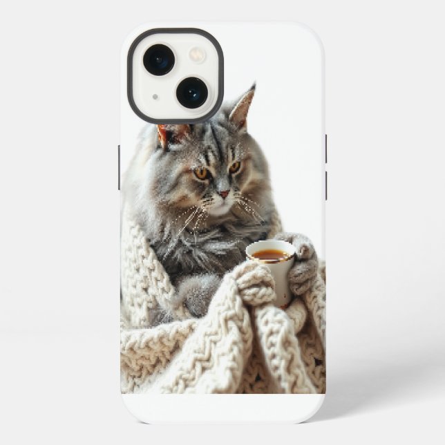 Coque iPhone Profitez du thé d'hiver de chat (Verso)