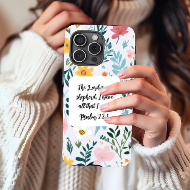 Coque iPhone Psalm 23:1 iPhone 15 Pro Case (Personalize this cute Psalm 23:1 floral iPhone case.)