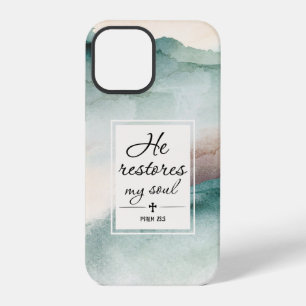 Coque iPhone 12 Pro Psaume 23"4 Il restaure mon âme Croix