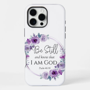 Coque iPhone 16 Pro Max Psaume 46:10 Restez calme et sachez Bible Violet F
