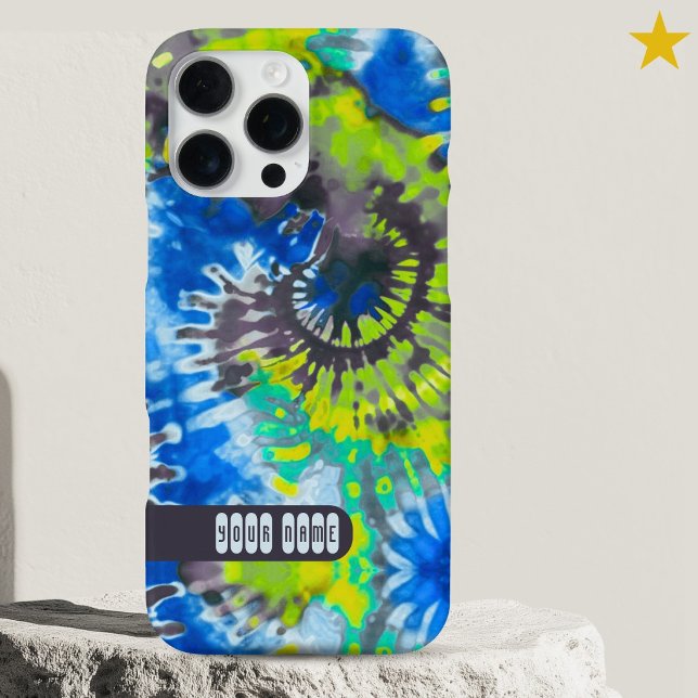Coque iPhone Psychedelic Colorful Tie Dye Custom Name Retro  (Créateur téléchargé)