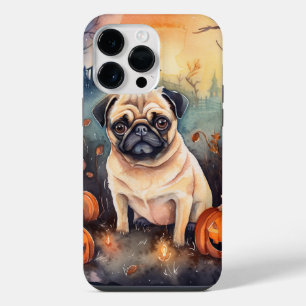 Coque Pour Pour iPhone 14 Pro Max Pug d'Halloween avec citrouilles effrayant