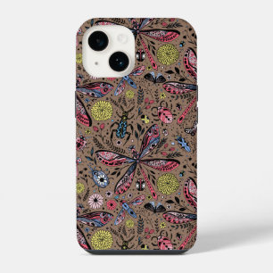 Coque Pour iPhone 14 Punaises gribouillées sur fond marron chocolat
