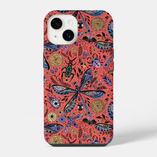 Coque Pour iPhone 14 Punaises gribouillées sur fond rouge corail