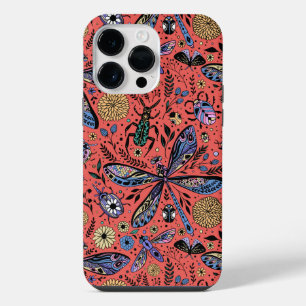 Coque Pour Pour iPhone 14 Pro Max Punaises gribouillées sur fond rouge corail