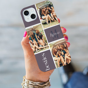 Coque iPhone 15 Plus Purple 3 Photos Besties Monogramme couleur modifia