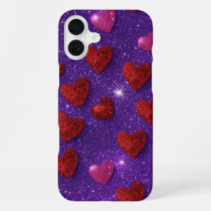 COQUE iPhone 16 PLUS PURPLE AVEC PARTIES SCINTILLANT ROUGE & ROSE LOIN