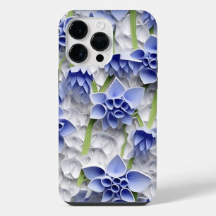 COQUE POUR POUR iPhone 14 PRO MAX PURPLE BLUE BLANC PAPIER 3D LOIN BLUEBELLS