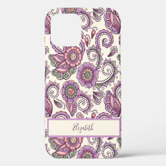 Coque iPhone 12 Purple Floral Paisley Motif unique
