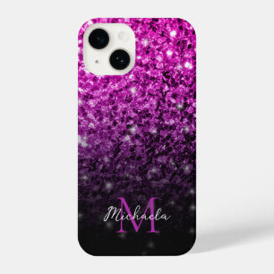 Coque Pour iPhone 14 Purple Pink Ombre faux scintillant Monogramme