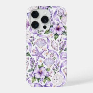 Coque iPhone 15 Pro PurpleCoastalCoquetteLavenderBowSeashellhubuskis