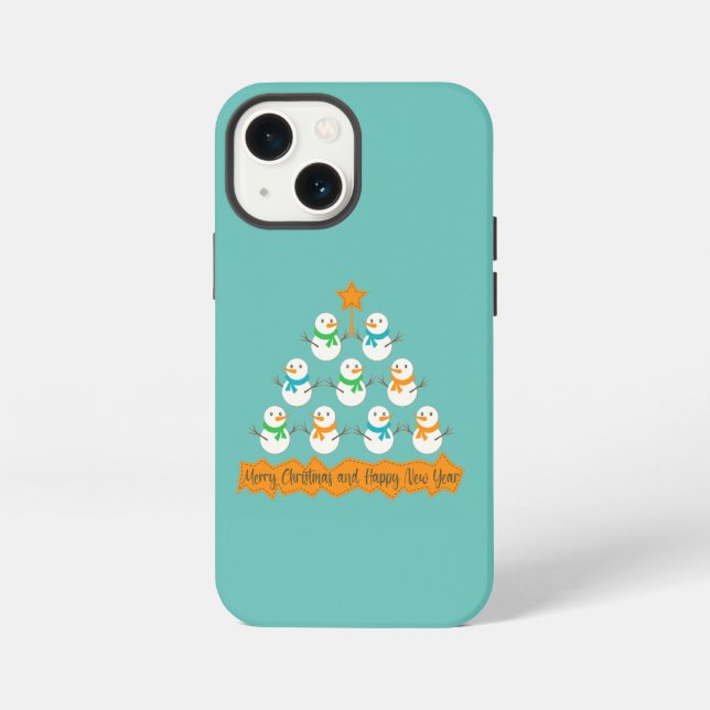 Coque iPhone pyramide de sapin de Noël en bonhommes de neige de (Verso)