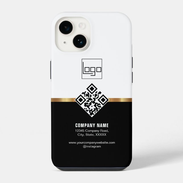 Coque iPhone QR Code Professional Custom Logo Black Gold Modern (Verso)