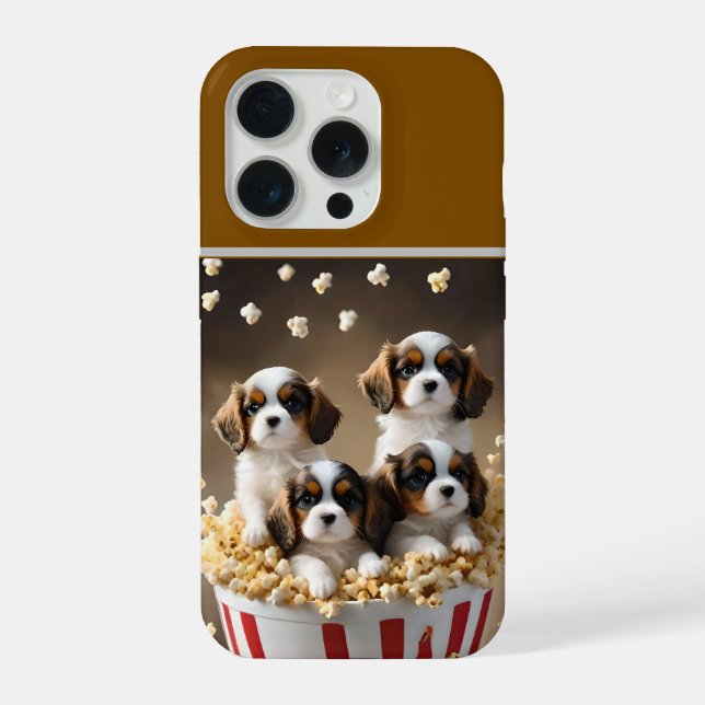 Coque iPhone Quads Cavalier Spaniel Puppies In The Popcorn, (Verso)