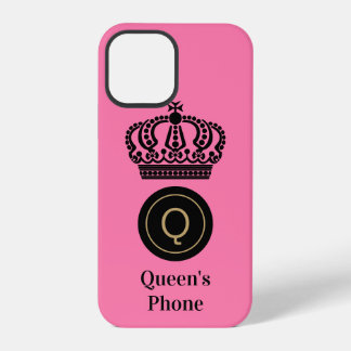 Coque iPhone 12 Pro Queen's Phone Arrière - plan rose Monogramme perso