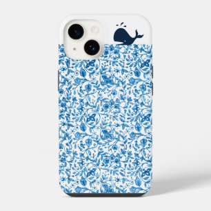 Coque Pour iPhone 14 Quelque chose de bleu motif floral vintage baleine