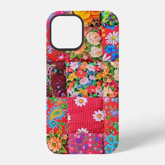 Coque iPhone Quillette patchwork artisanale avec motif floral e (Verso)