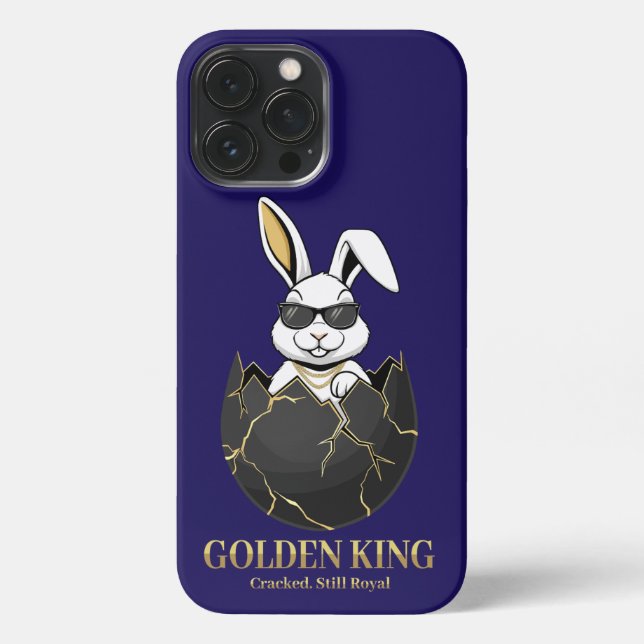 Coque iPhone Rabbit with cool glasses, Gold, cracked, royal (Verso)