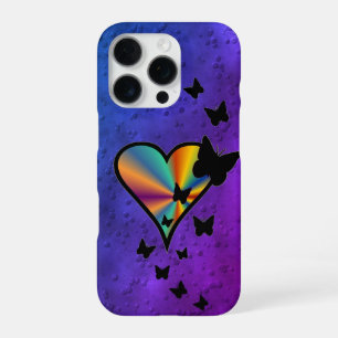 Coque iPhone 16 Pro Rainbow heart and Butterfly