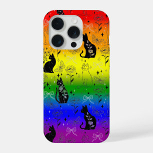 Coque iPhone 15 Pro Rainbow LGBTQ Pride Chat noir - Mystical Witchy