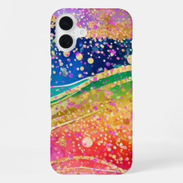 Coque iPhone 16 Plus Rainbow Swirl et Confetti