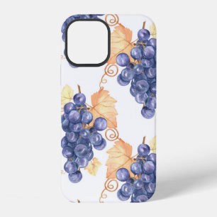 Coque iPhone 12 Raisins violets motif sans couture sur fond blanc