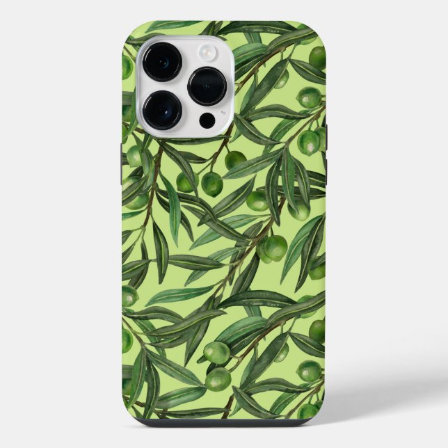 Coque iPhone Rameaux d'olivier sur fond vert melon (Verso)