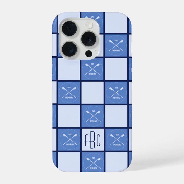 Coque iPhone Rameurs rames croisées initiales bleues (Verso)