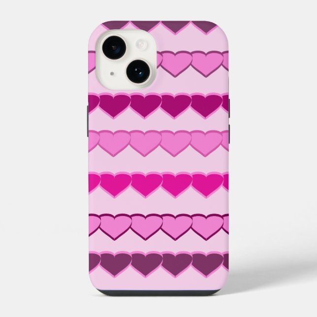Coque iPhone Rangs de cœurs rose (Verso)