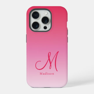 Coque iPhone 15 Pro Raspberry Pink Gradient Nom du monogramme personna