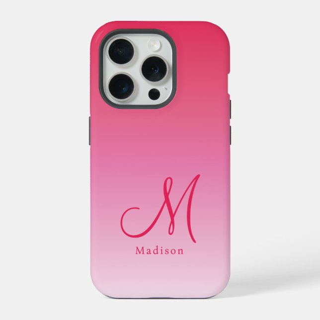 Coque iPhone Raspberry Pink Gradient Nom du monogramme personna (Verso)