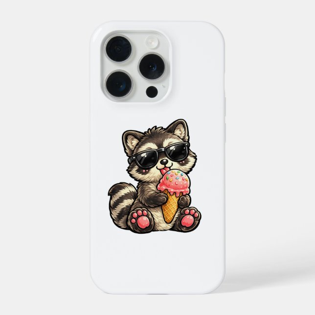 Coque iPhone Raton laveur mignon avec glace et lunettes de sole (Verso)