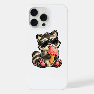 Coque iPhone 15 Pro Max Raton laveur mignon avec glace et lunettes de sole