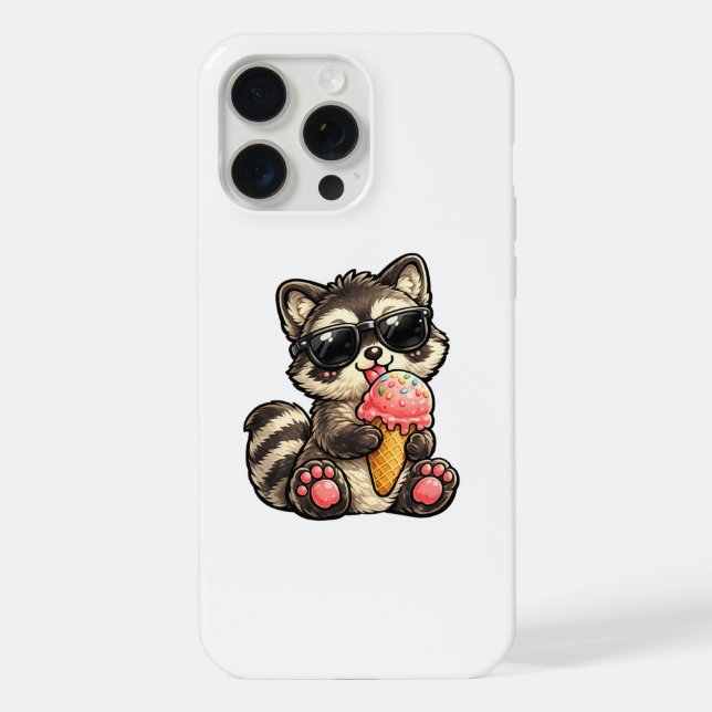 Coque iPhone Raton laveur mignon avec glace et lunettes de sole (Verso)