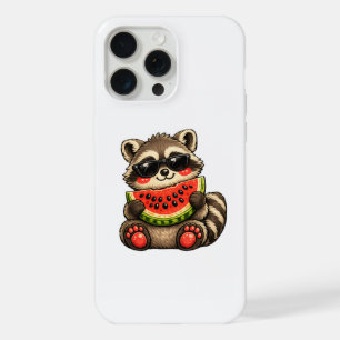Coque iPhone 15 Pro Max Raton laveur mignon avec pastèque