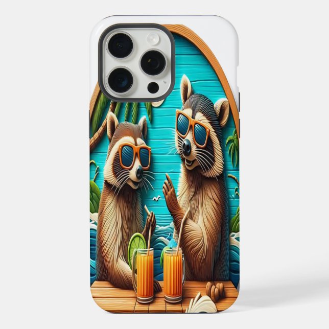 Coque iPhone Raton laveurs fantaisistes perchés sur une table r (Verso)