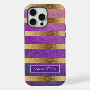 Coque iPhone 15 Pro Max Rayé de violet et d'or métallisé