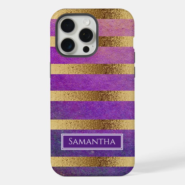 Coque iPhone Rayé de violet et d'or métallisé  (Verso)