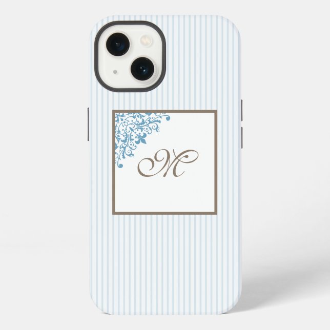 Coque iPhone Rayo bleu français Fleur de Lis Monogramme Script  (Verso)